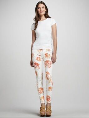 New Hudson Jeans White Ankle Pants with Floral Print, size 27